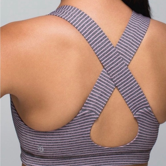 Lululemon All Sports Bra Hyper Stripe Mauvelous Heathered Black - Picture 3 of 11